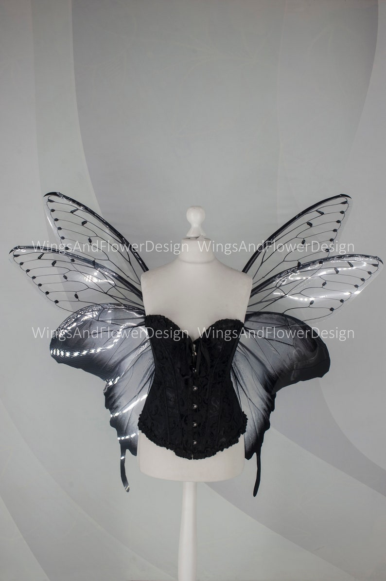 Large adult butterfly dark black gray wings, forest fairy wings, wings Photo Prop, butterfly magical fairy wings, fantasy halloween image 6