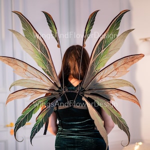 Butterfly autumn green brown orange yellow forest fairy autumn leaves wings Photo Prop, wedding magical fairy wings, fantasy halloween