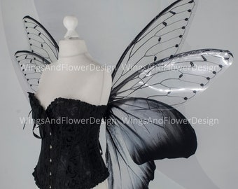 Large adult butterfly dark black gray wings, forest fairy wings, wings Photo Prop, butterfly magical fairy wings, fantasy halloween