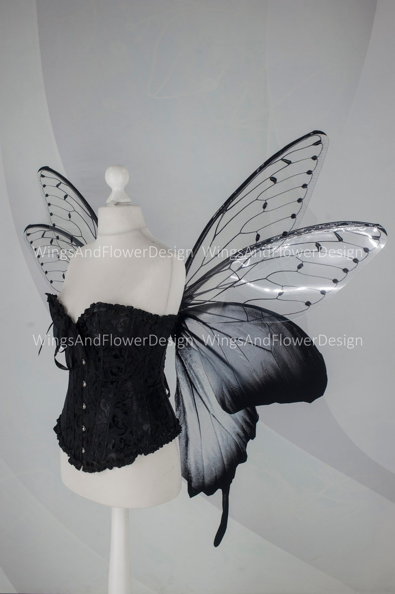 Large adult butterfly dark black gray wings, forest fairy wings, wings Photo Prop, butterfly magical fairy wings, fantasy halloween image 1