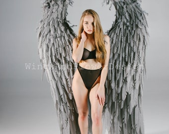 Dark gray angel wings, black angel wings, gray Lucifer wings, wedding wings, Victoria secret angel wings, Christmas angel, Lucifer wings