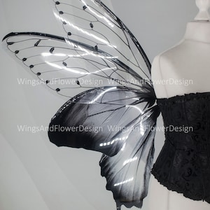 Large adult butterfly dark black gray wings, forest fairy wings, wings Photo Prop, butterfly magical fairy wings, fantasy halloween image 4