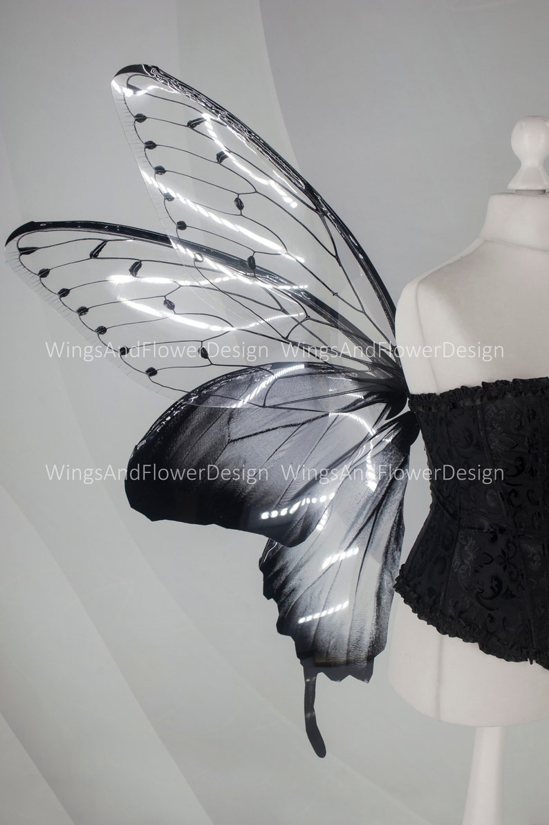 Large adult butterfly dark black gray wings, forest fairy wings, wings Photo Prop, butterfly magical fairy wings, fantasy halloween image 4