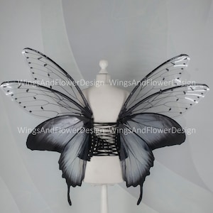 Large adult butterfly dark black gray wings, forest fairy wings, wings Photo Prop, butterfly magical fairy wings, fantasy halloween image 5