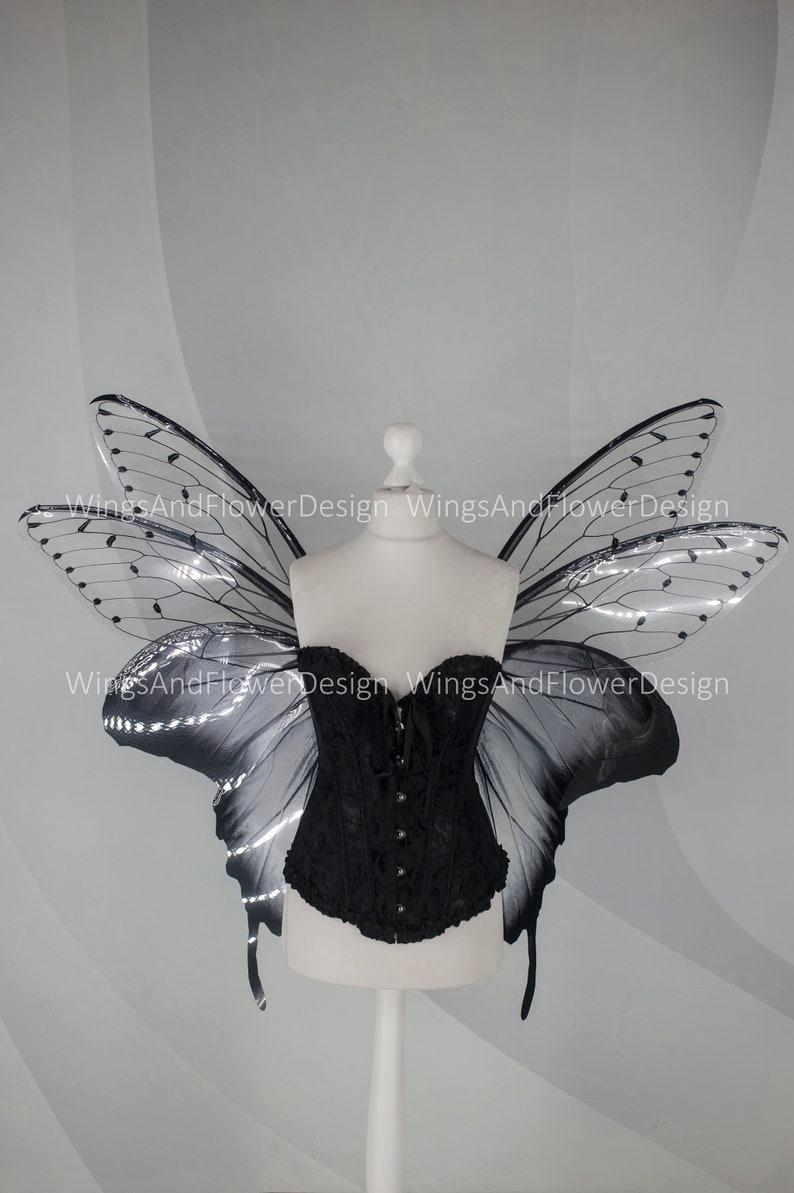 Large adult butterfly dark black gray wings, forest fairy wings, wings Photo Prop, butterfly magical fairy wings, fantasy halloween image 8
