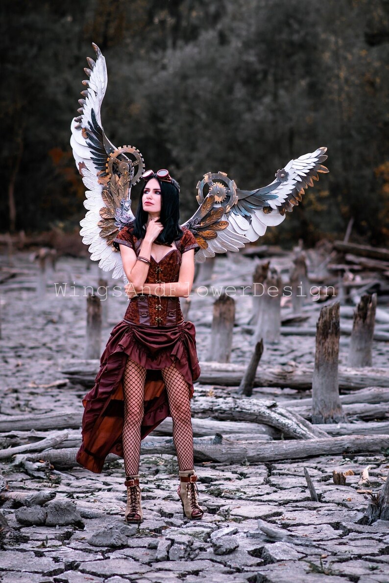 unique wings wings wings with cogs Gothic Wings white angel wings steampunk costume Wings steampunk biomechanical