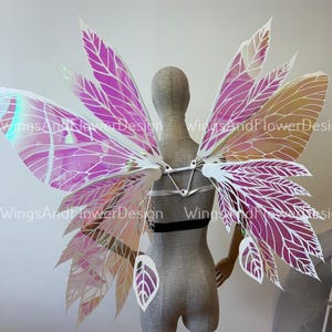 Rainbow iridescent mirror fluorescent pink white butterfly elf wings, butterfly fairy wings fantasy Halloween magical fairy clear wings
