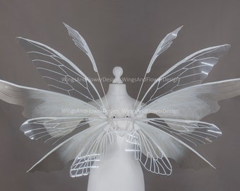 White transparent clear butterfly fairy wings, costume wings, dreamlike fairytale fairy wings, white Swallowtail, Blue wings, halloween