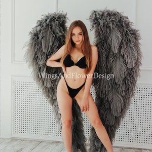 Gray angel wings, angel wings, wedding wings, Victoria secret angel wings, giant sexy wings, wings cosplay, Christmas angel, Lucifer wings