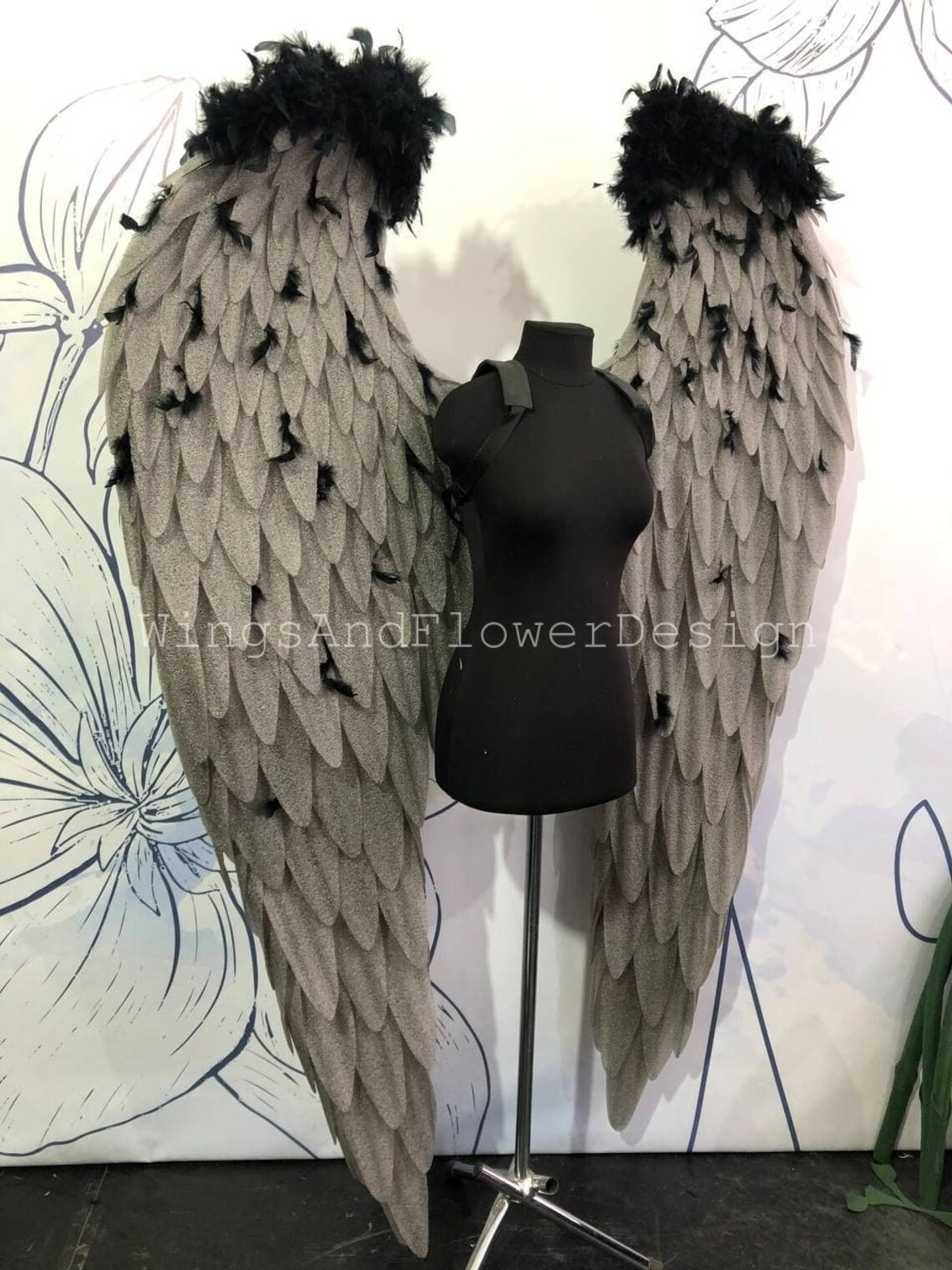 Dark gray angel wings black angel wings wedding wings Etsy