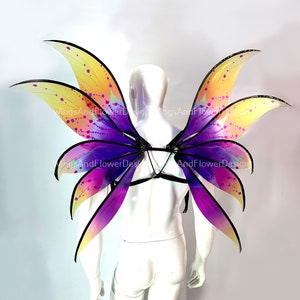 Purple yellow butterfly dragonfly wings, purple yellow butterfly fairy wings, costume wings, blue fairy wings,  Halloween