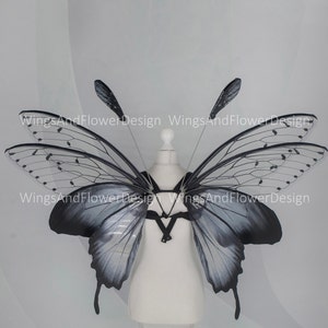Large adult butterfly dark black gray wings, forest fairy wings, wings Photo Prop, butterfly magical fairy wings, fantasy halloween