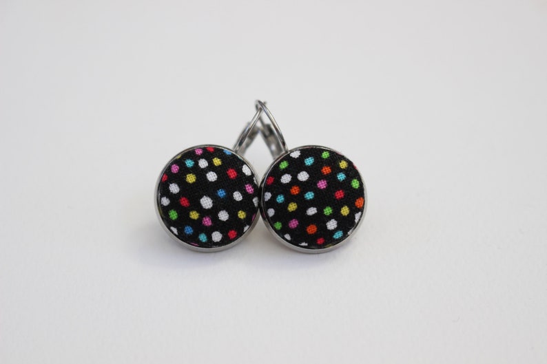 Multi-Color Polka Dot Fabric Button Dangle Earrings shops