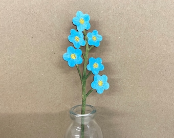 Wooden flowers Forget me not hand painted decor gift