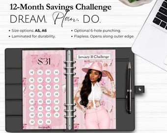 12 Month Savings Challenge Cash Envelope 2,382 Dollars, Emergency Fund, Cash Stuffing, YouTube Influencer Save With Me Challenge Pink