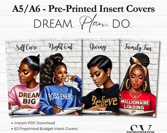 A6 A5 Motivational Quote Themed Vinyl Cash Envelope Insert Covers, 66pc with Pre-Printed Budget Categories