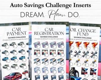 Printable A6 A5 Car and Auto Maintenance Savings Challenge, Inserts for Zippered Vinyl Cash Envelopes, Cash Budgeting