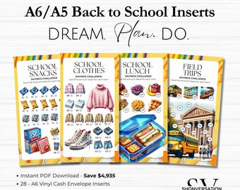 Back to School Savings Challenge, A6 A5 Vinyl Cash Envelope Inserts