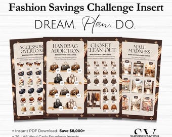 Printable Cute Fashion Savings Challenge Vinyl Cash Envelope Inserts, Sinking Funds Tracker, A5 A6 Cash Stuffing, Save 8,000