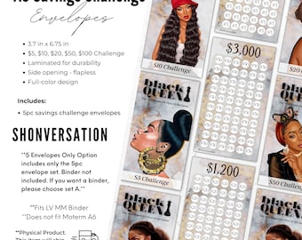 Black Queen Savings Challenge by Shonversation 5 10 20 50 100 Savings Challenge Cash Stuffing Envelopes A6