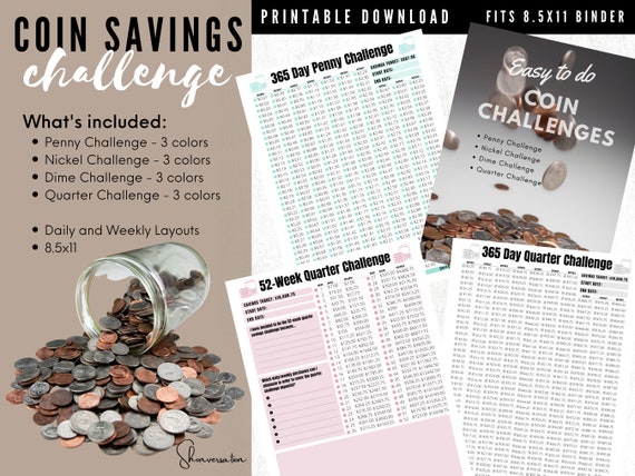 365 Day Penny Nickel Dime Quarter Savings Challenge 52 Week 1 Etsy 365 Day Penny Nickel Dime Quarter Savings Challenge 52 Week 1 Etsy