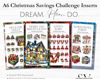 40pc Printable Personal A6 Christmas Fund Savings Challenges, 2 Sizes, 6-ring Binders or Zippered Vinyl Cash Envelopes, Cash Budget