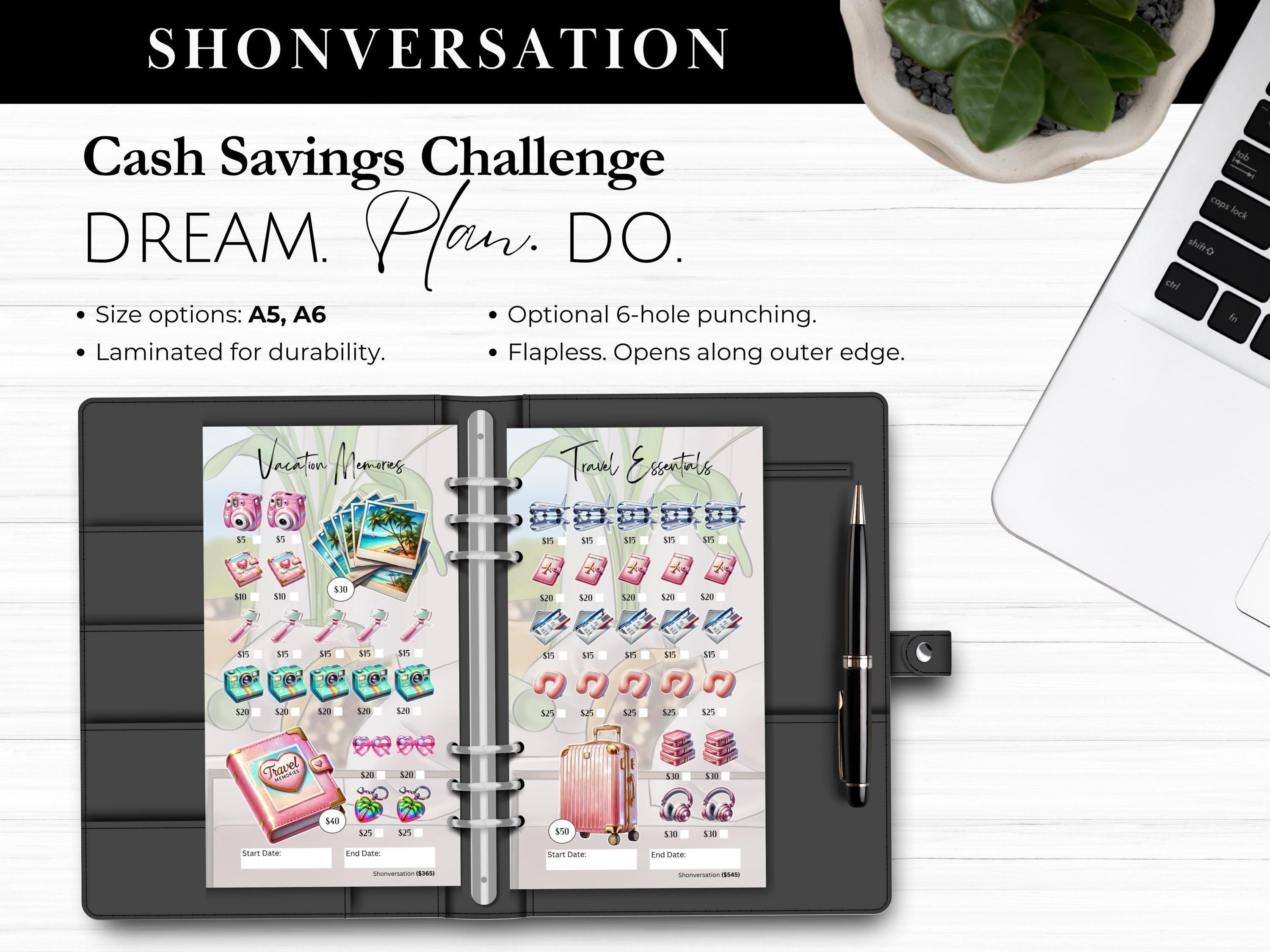 1,610 Savings Challenge Cash Envelopes 4pc, Laminated & Reusable Sinking Funds Tracker, A5 A6 Cash Stuffing, Budget Binder Challenge