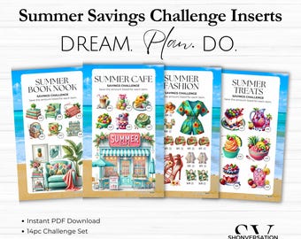 Printable A6 A5 Summer Seasonal Savings Challenges, 4 Sizes, 6-ring Binders or Zippered Vinyl Cash Envelopes, Cash Budgeting