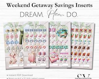 Printable A6 A5 Weekend Getaway Vacation Savings Challenges, 4 Sizes, 6-ring Binders or Zippered Vinyl Cash Envelopes, Cash Budgeting