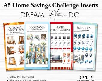 29pc Printable A5 Home Savings Challenges, Christmas Fund, 2 Sizes, 6-ring Binders or Zippered Vinyl Cash Envelopes, Cash Budgeting