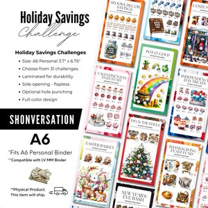 A6 Holiday Savings Challenges | Cash Stuffing Challenges | Laminated Savings Tracker | Valentine's Day, Easter, Thanksgiving, Christmas