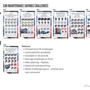 Car Maintenance Savings Challenge Envelopes, Laminated Sinking Funds Tracker, A5 A6 Personal Cash Stuffing, Gas Budget, Transportation Fund image 3