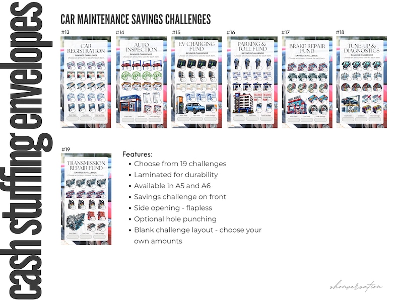 Car Maintenance Savings Challenge Envelopes, Laminated Sinking Funds Tracker, A5 A6 Personal Cash Stuffing, Gas Budget, Transportation Fund image 3