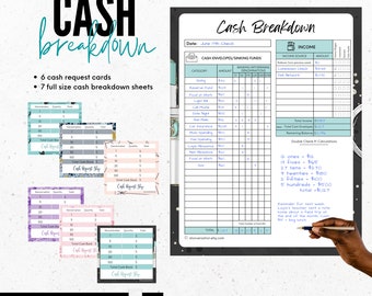 Printable Cash Breakdown Worksheet and Bank Withdrawal 13pc Set by Shonversation, Minimalist