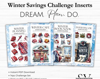 Printable A6 A5 Winter Seasonal Savings Challenges, 4 Sizes, 6-ring Binders or Zippered Vinyl Cash Envelopes, Cash Budgeting