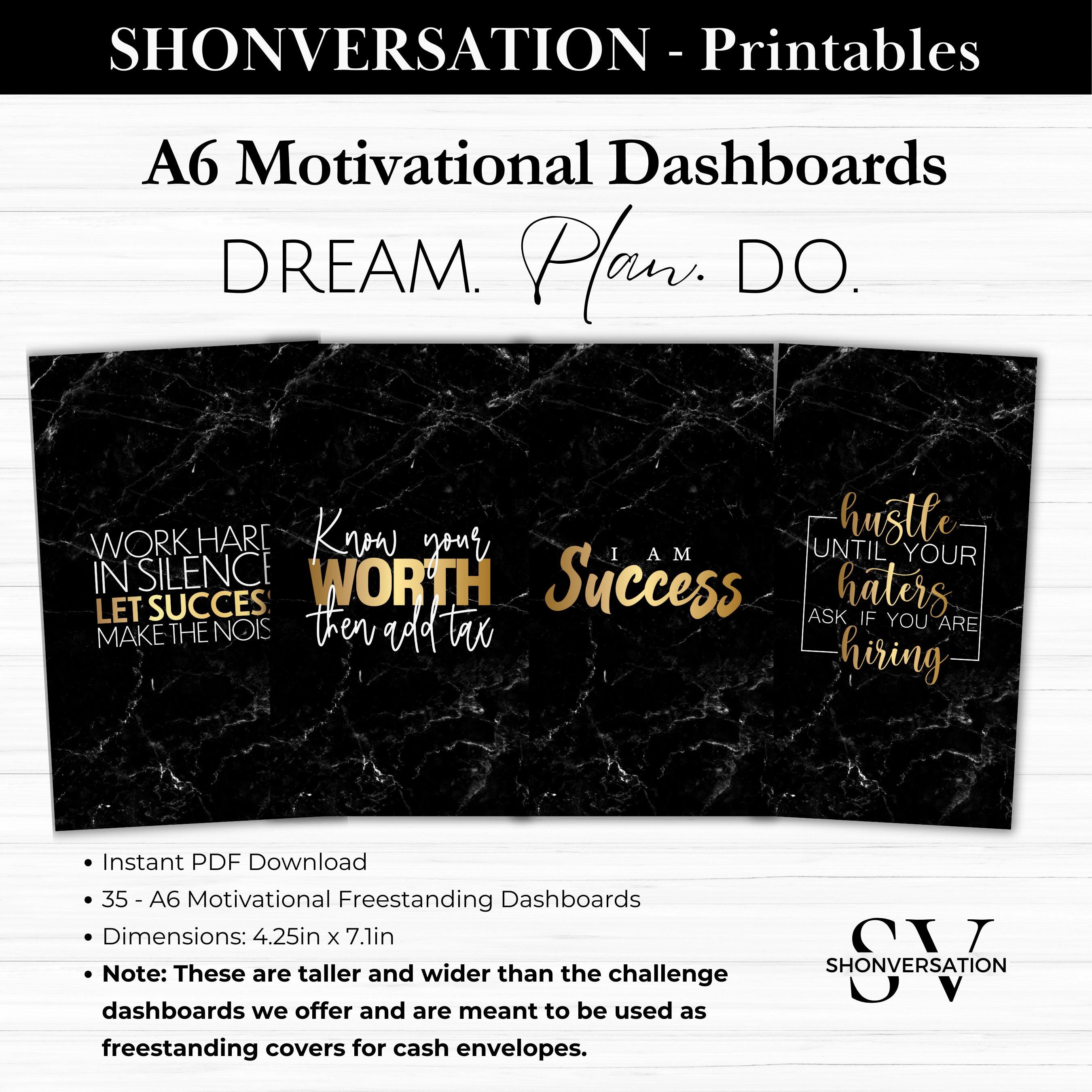 35 Printable Motivational Quote Freestanding Dashboard Covers, Section Dividers - for Size A6 Cash Envelopes with or without edge