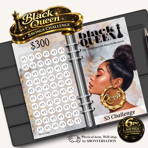 Black Queen Savings Challenge Cash Envelopes by Shonversation, Save 11,000