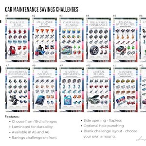 Car Maintenance Savings Challenge Envelopes, Laminated Sinking Funds Tracker, A5 A6 Personal Cash Stuffing, Gas Budget, Transportation Fund image 2