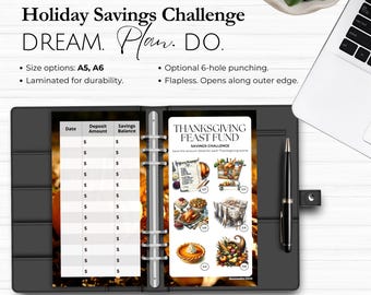 Thanksgiving Savings Challenge 6pc, Laminated A5 A6 Holiday Cash Stuffing Envelopes