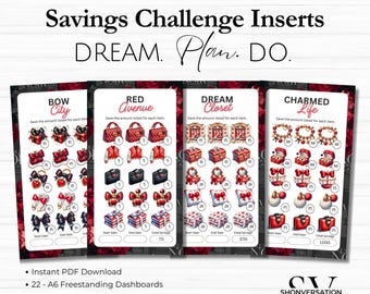 Printable Cute Fashion Savings Challenge Dashboards and Vinyl Cash Envelope Inserts, Shopping Sinking Funds Tracker, A5 A6 Cash Stuffing