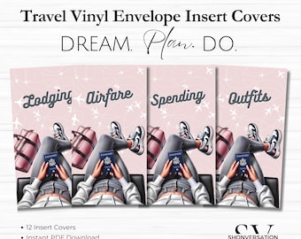 Printable 12pc Travel Themed Cash Envelopes, Vacation A5 A6 Vinyl Cash Envelope Insert Covers, Cash Stuffing and Budgeting