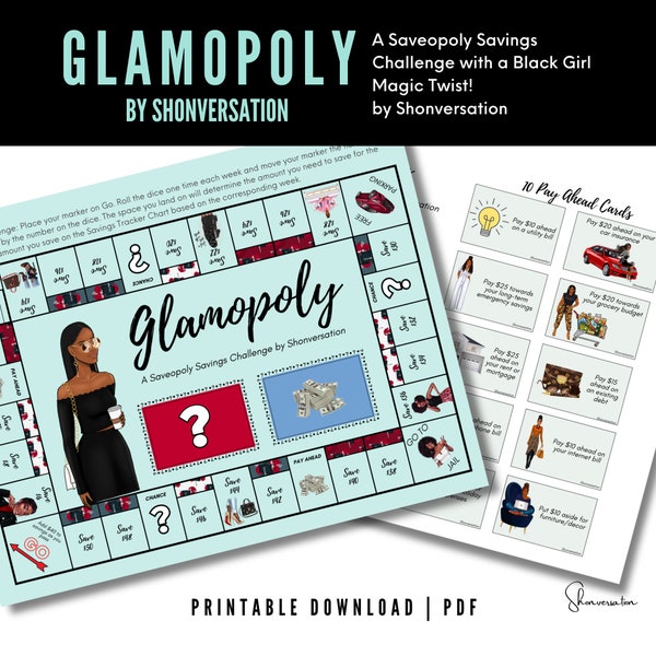 Printable Saveopoly Weekly Savings Challenge by Shonversation - Glamopoly - Use this savings game board to increase your savings