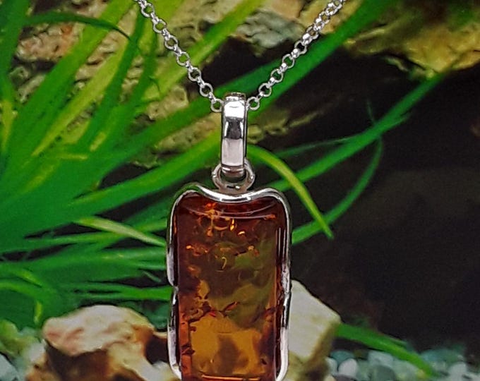 Amber Solid Sterling Silver Pendant and chain (chain options available) - Hallmarked 925 - Gift Idea