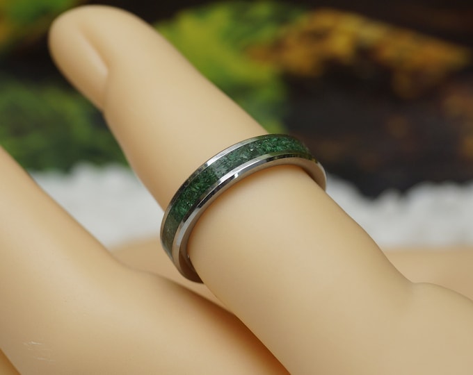 Green Tiger Eye Tungsten Wedding Band - 4 mm, 6 mm or 8 mm wide ring - every ring is Unique