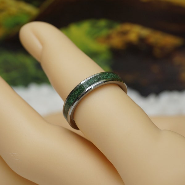 Groene Tijgeroog Tungsten Trouwring - 4 mm, 6 mm of 8 mm brede ring - elke ring is uniek