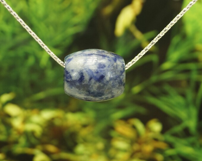 Sodalite Barrel Bead Pendant on Solid Sterling Silver Rope Chain - Pendant and chain Hallmarked 925