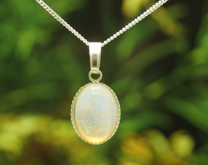 Opal Sterling Silver Pendant and chain Hallmarked 925 Gift Idea