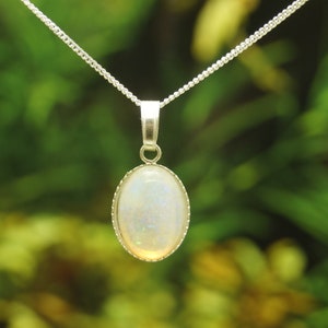 Opal Sterling Silver Pendant with Chain: October Birthstone Gift