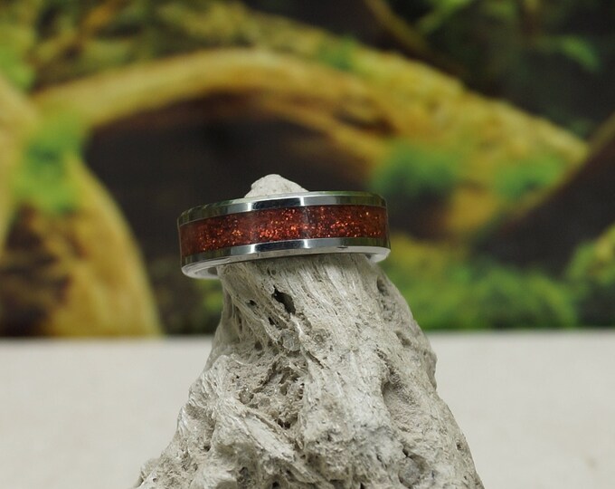 Pet Ashes Ring with 'Copper' Eco-Glitter Tungsten Band 4 mm, 6 mm or 8 mm wide ring - Pet Ashes Memorial Cremation Keepsake Jewellery