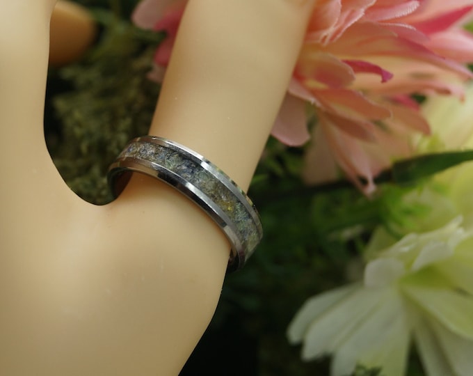 Sea Glass Inlay Tungsten Carbide Wedding Band 4 mm, 6 mm or 8 mm wide ring - Unique Ring
